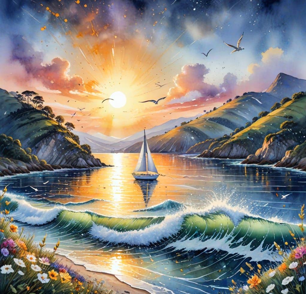 Delicate Dawn Watercolour of Secluded Bruny Island Bay