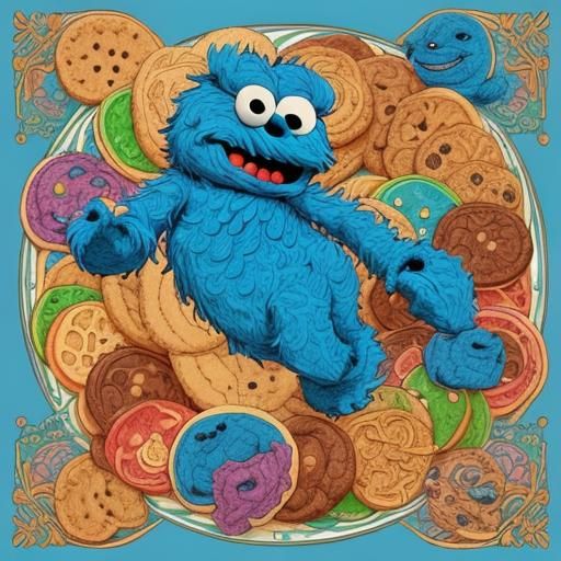 Cookie Monster in Bilibin Style Line Art