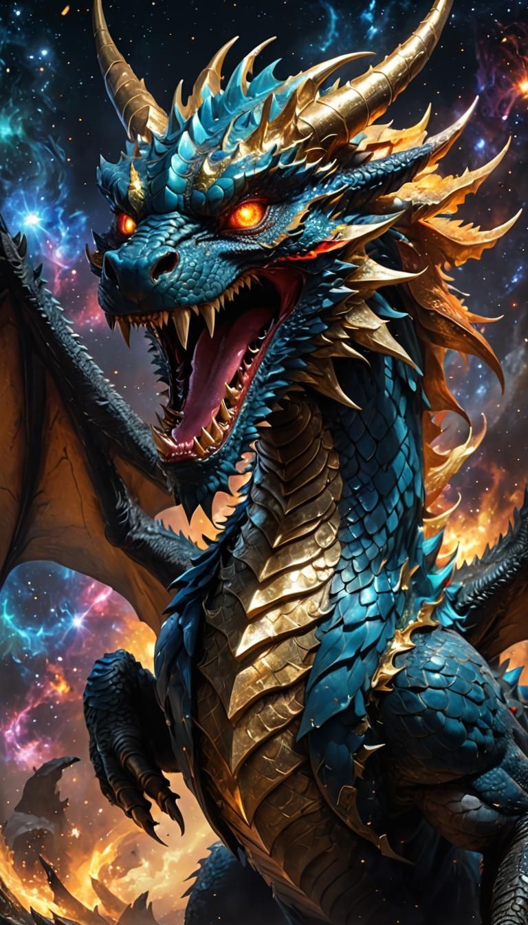 Furious Galaxy Dragon Portrait in Anime Style