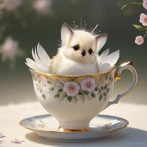 Whimsical Watercolor Bird in a Teacup