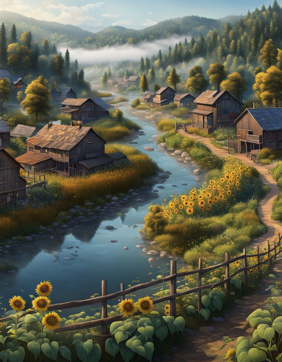 Panoramic Village View on an Early September Morning