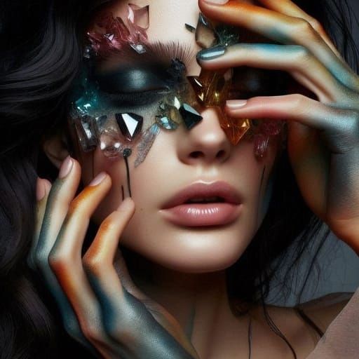 Surrealism in Vibrant Oil Painting: Crystal Eyes Bleed Color...