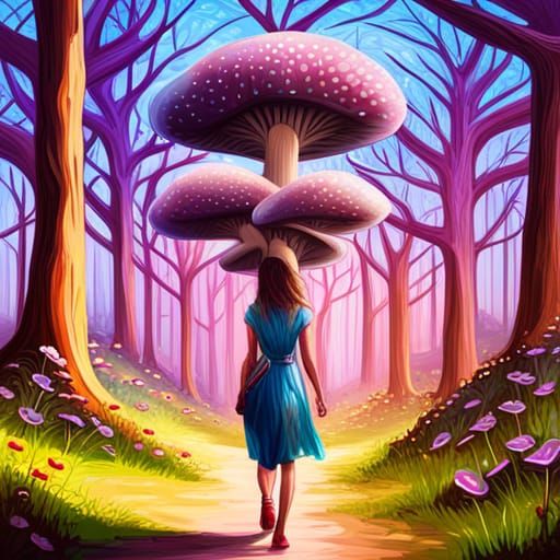 Colorful Magic Mushroom Forest Graffiti Art