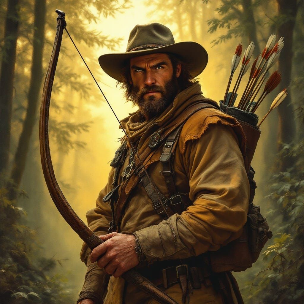 Classical Hunter Standing Heroically in Golden Light