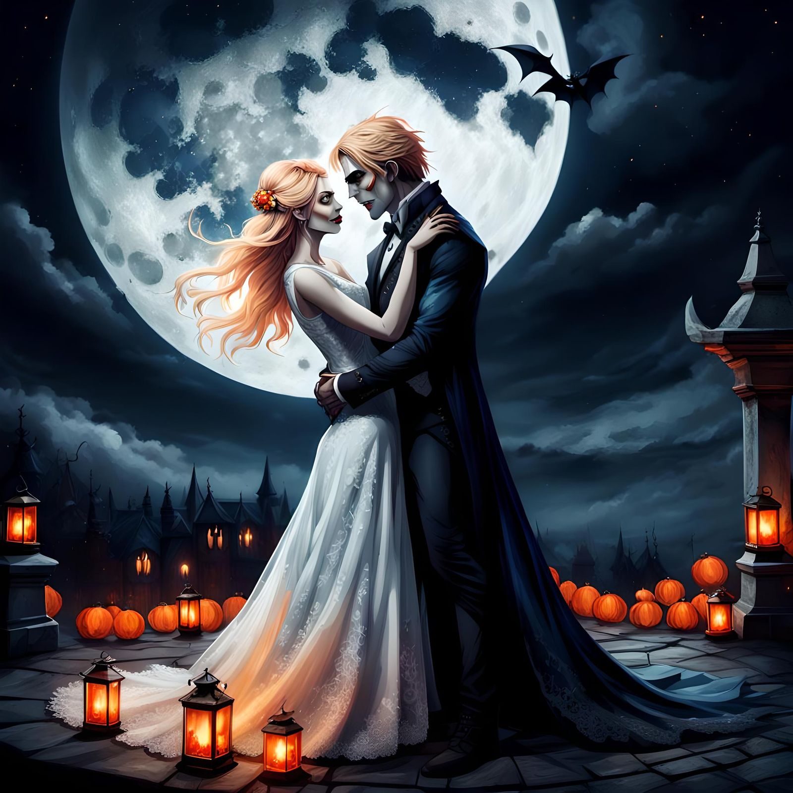 Halloween Wedding: Vampire and Bride, Fantasy Art