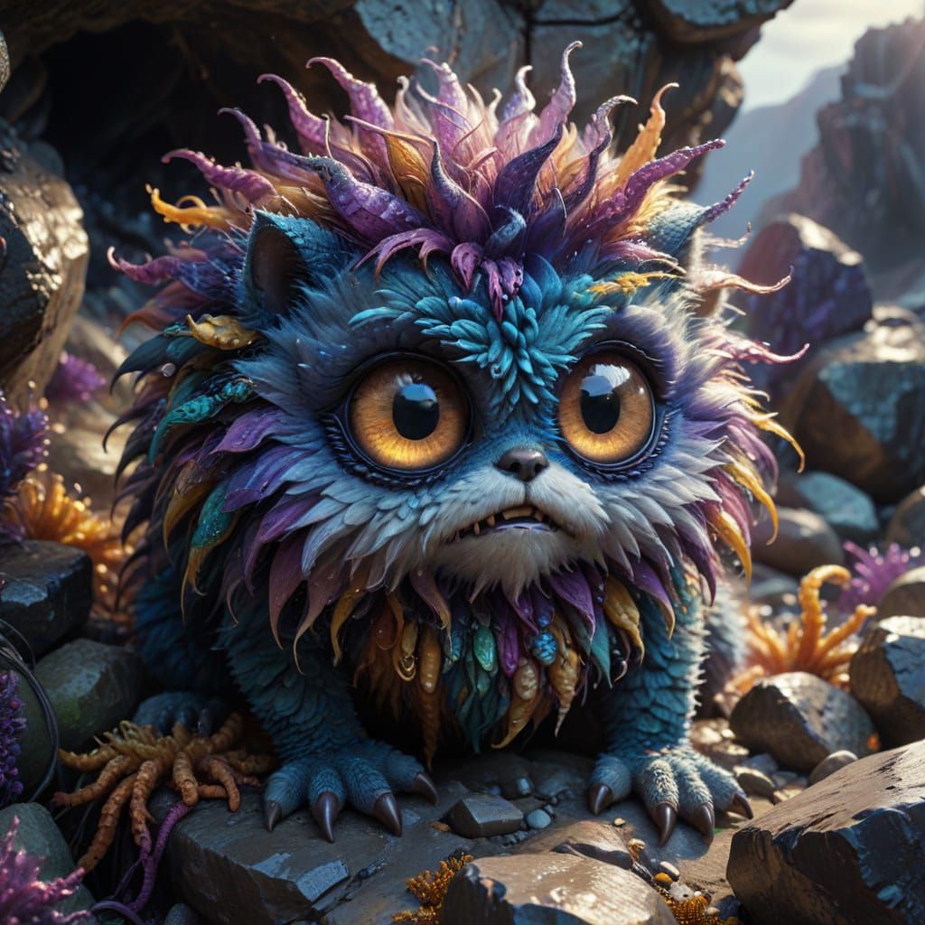 Angry Rainbow Creature in Grungy Digital Art