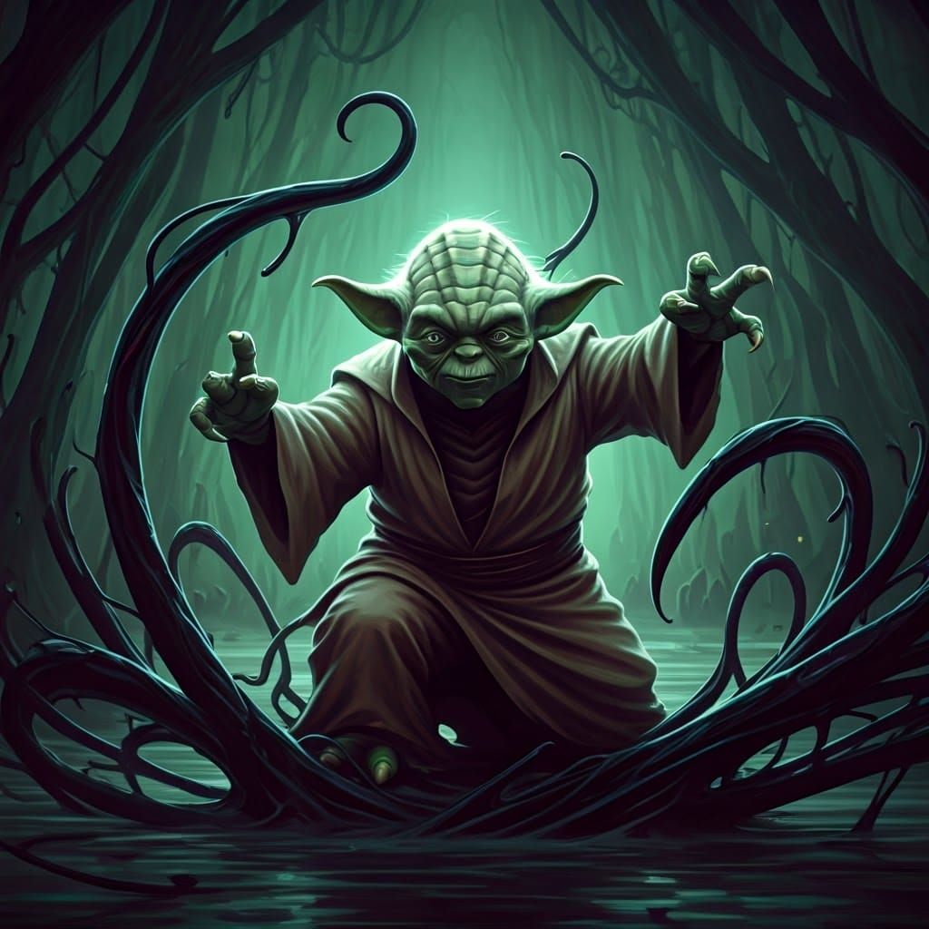 Carnage Symbiote Fused with Yoda in Dark Comic Style