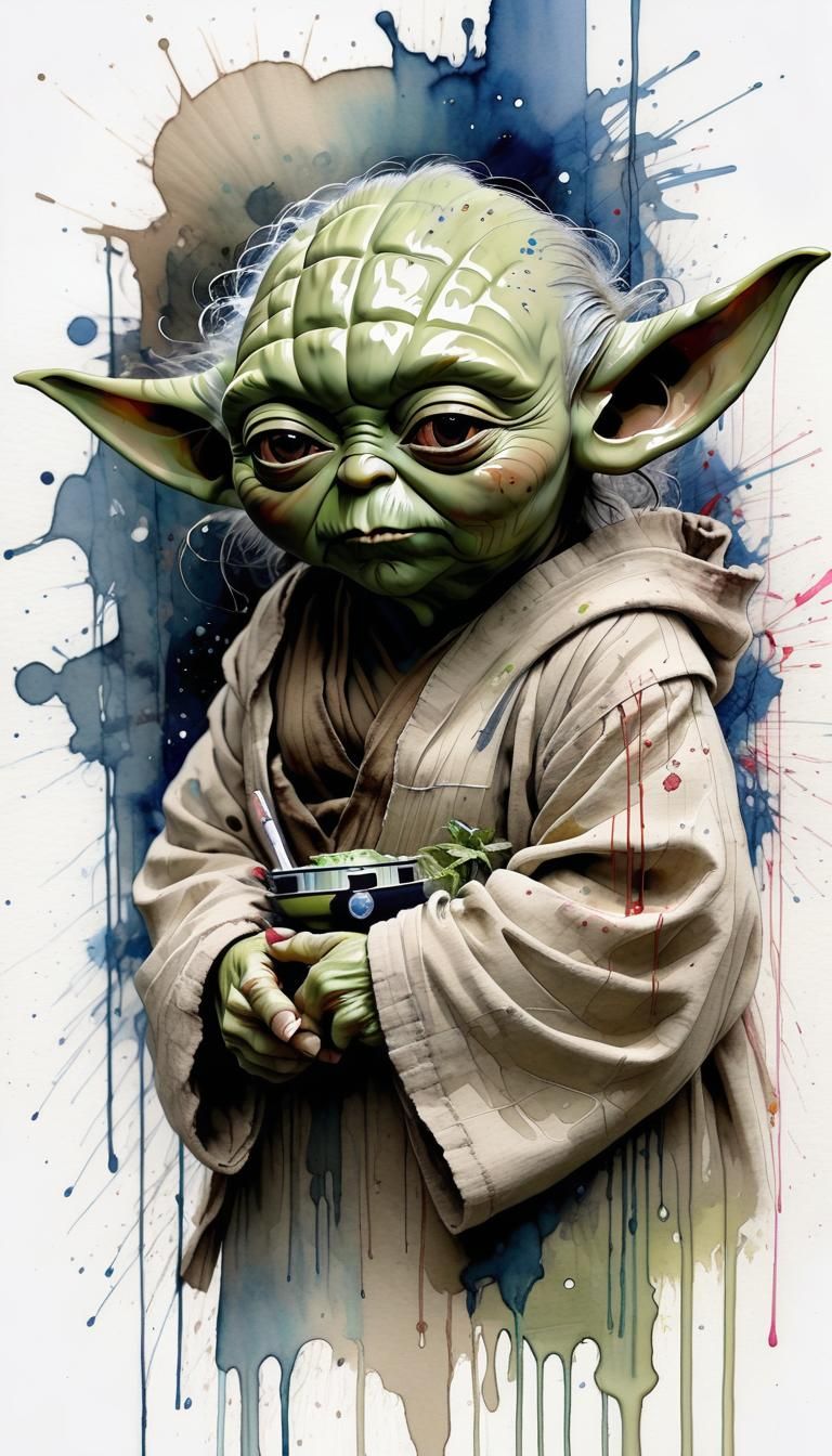 Apocalyptic Yoda Watercolor by Carne Griffiths