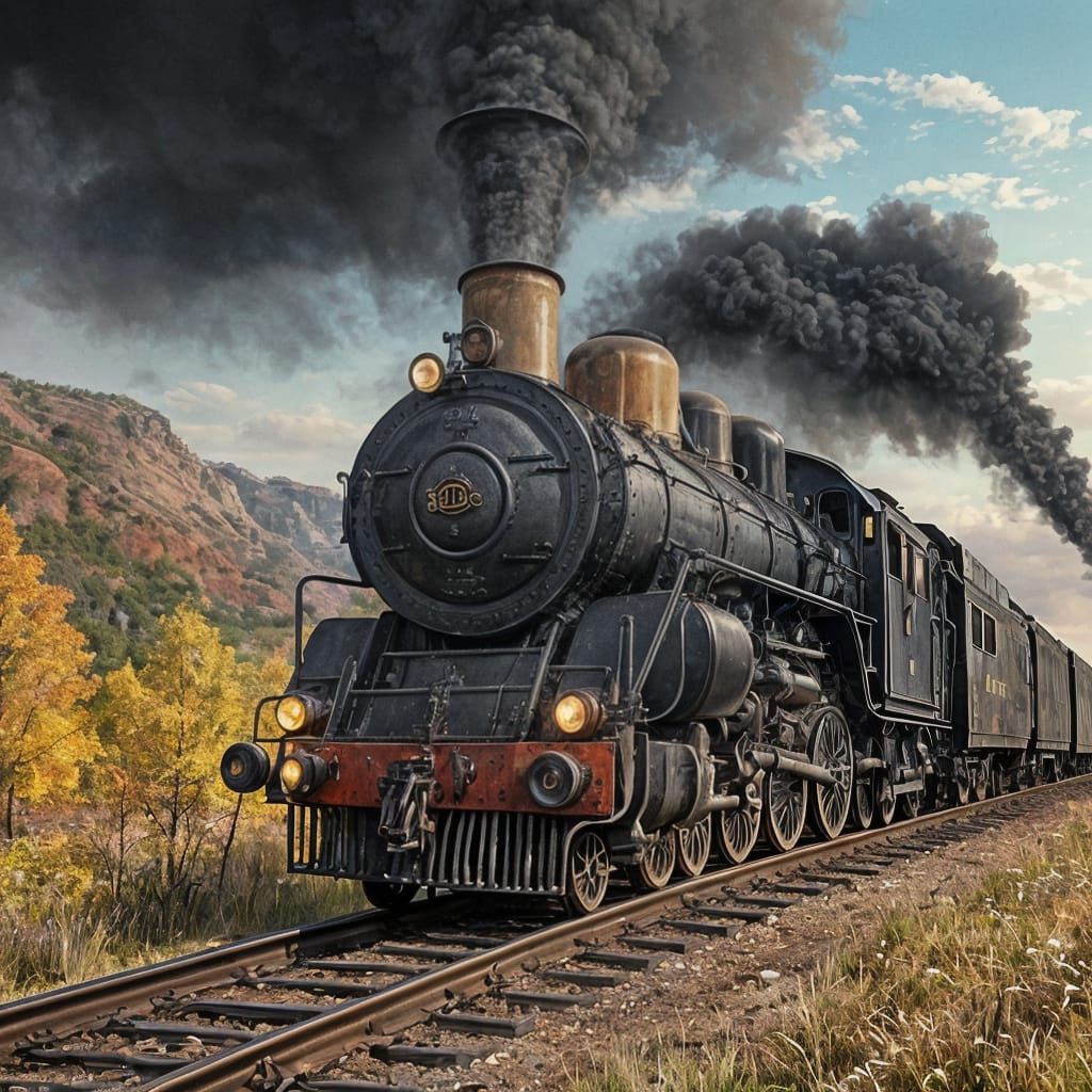 Steam Train Journey Through Autumnal Canyons in Ink