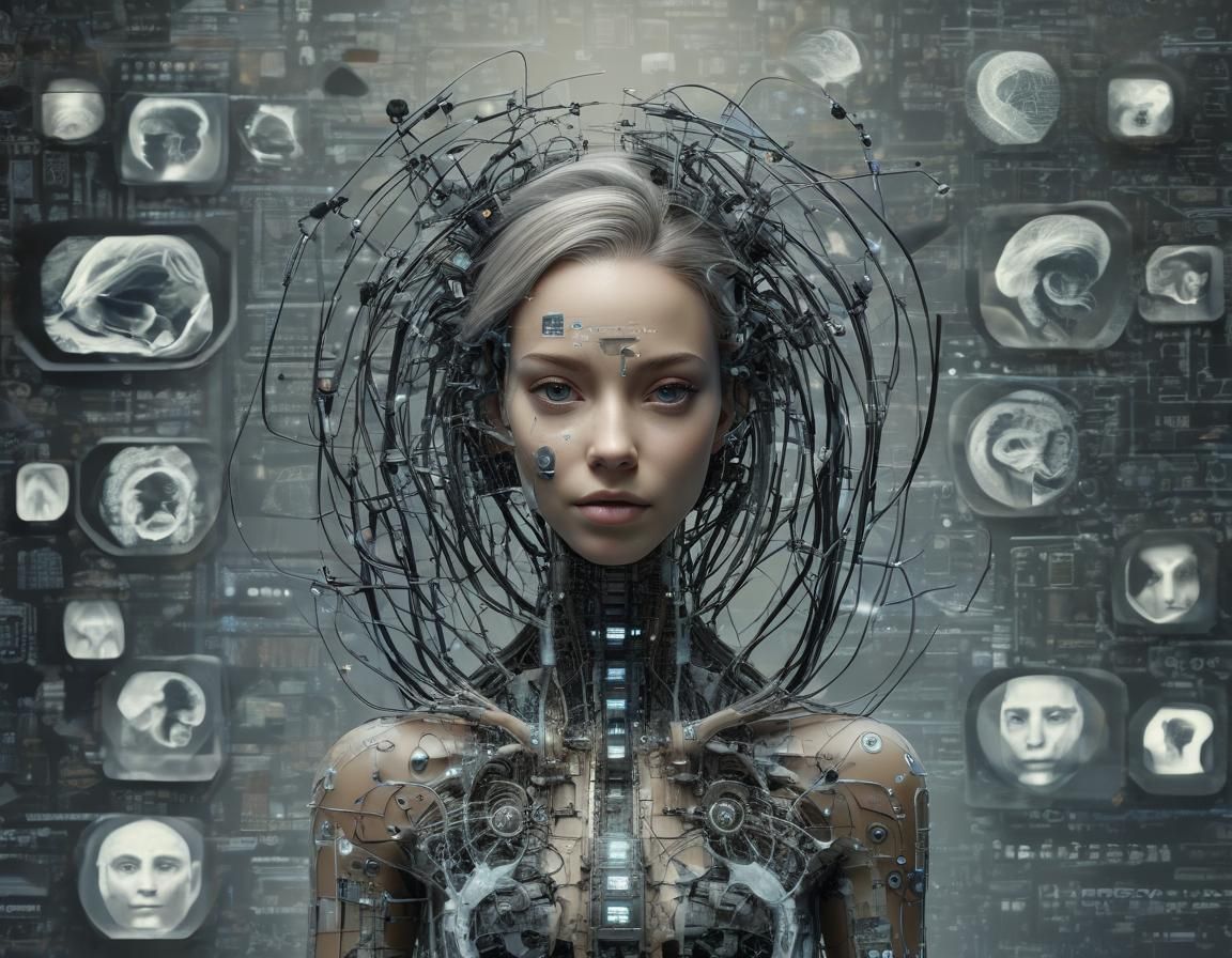 Dystopian Biometric AI Assesses Humans in Cyberpunk Style