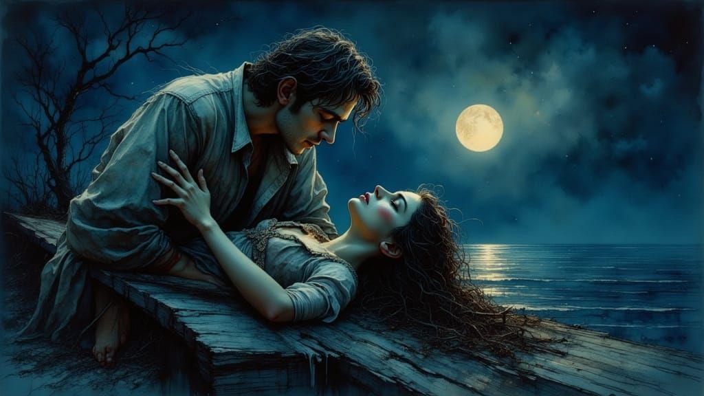 A Titanic-Inspired Scene of Love and Sacrifice in Moonlit Wa...