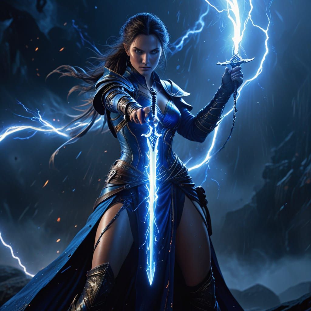 Mystical Sorceress Wields Twin Lightning Blades in Cinematic...