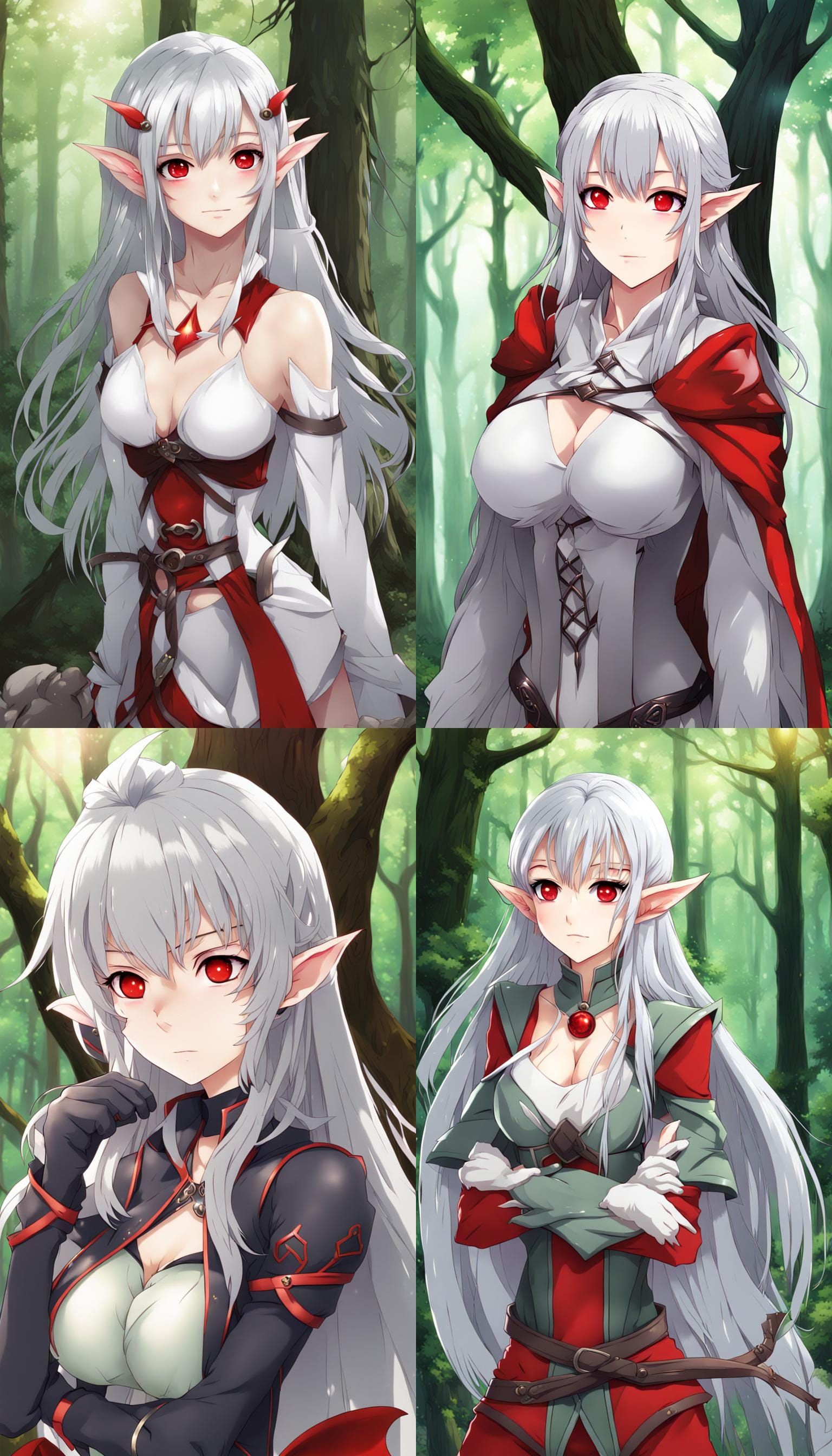 Cute Elf Girl in Anime Style Forest