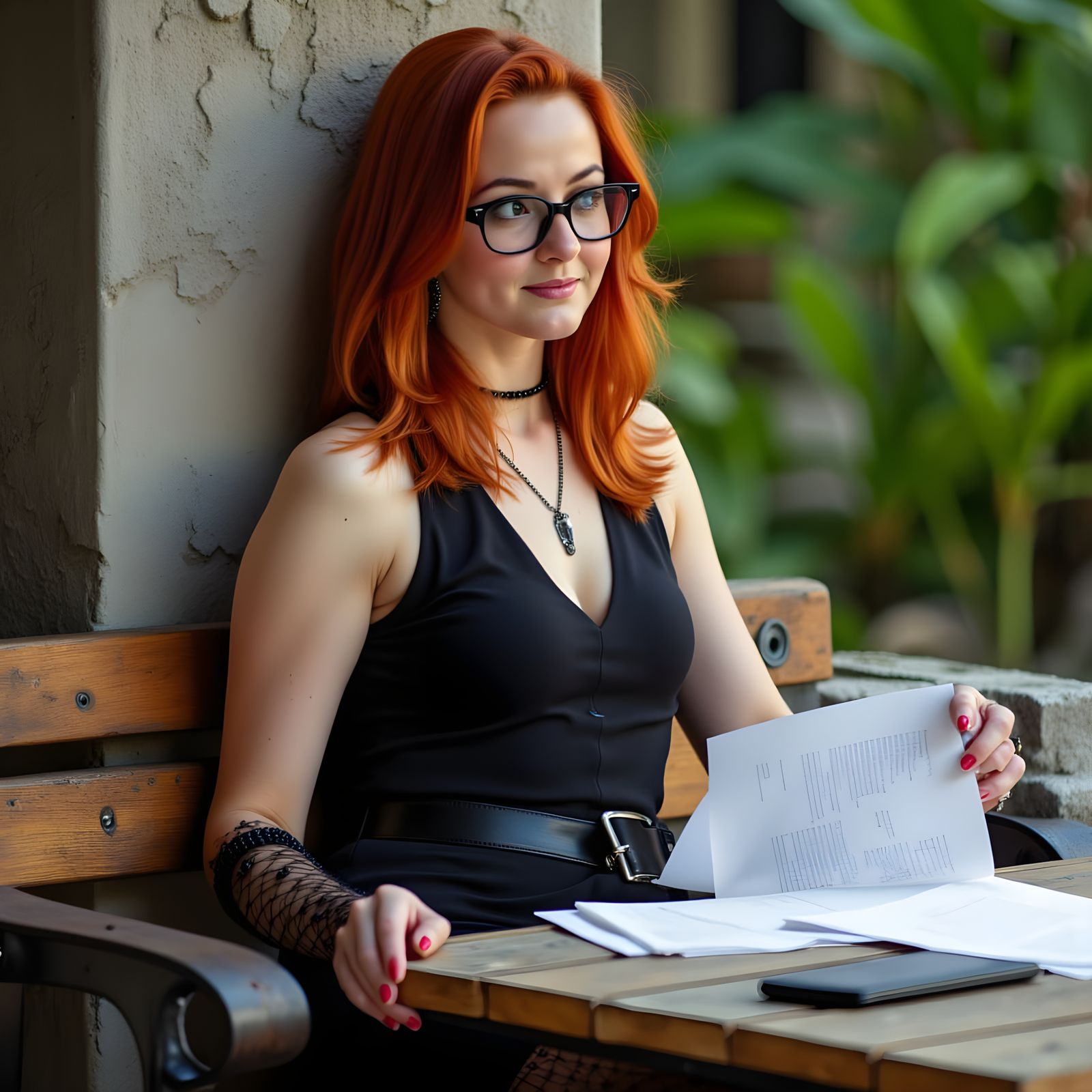 Woman in Red Hair Contemplating Outdoors in 1930s Cartoon St...