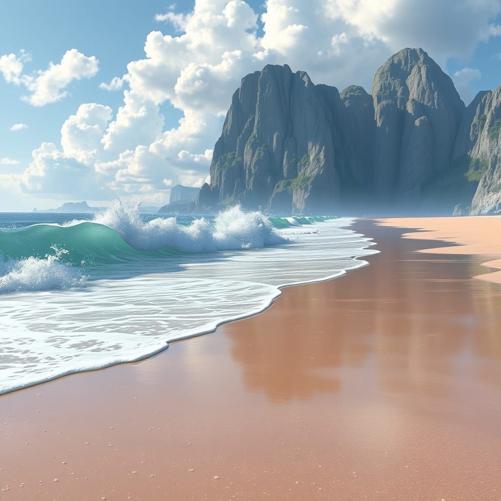 Beach Waves in Anime-Inspired 3D Art