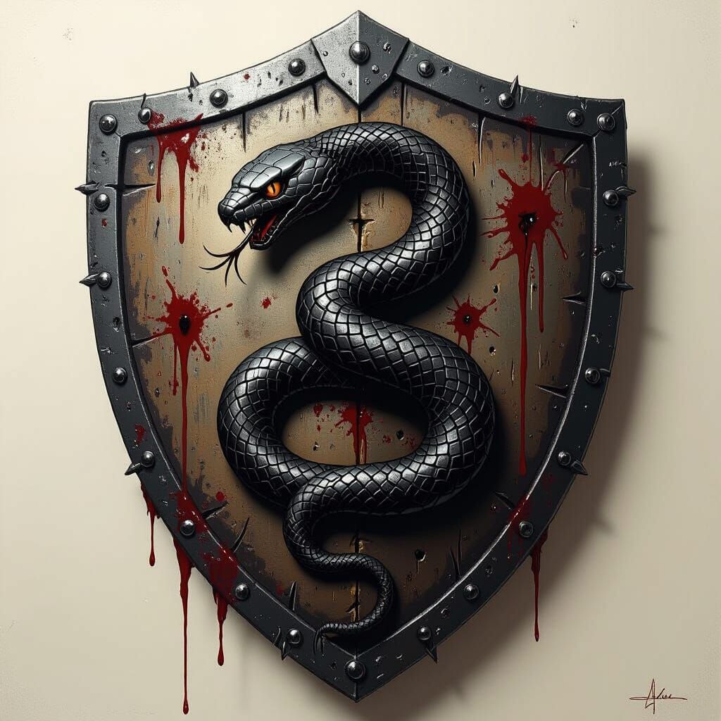 Medieval Snake Shield in Dark Fantasy Art Style