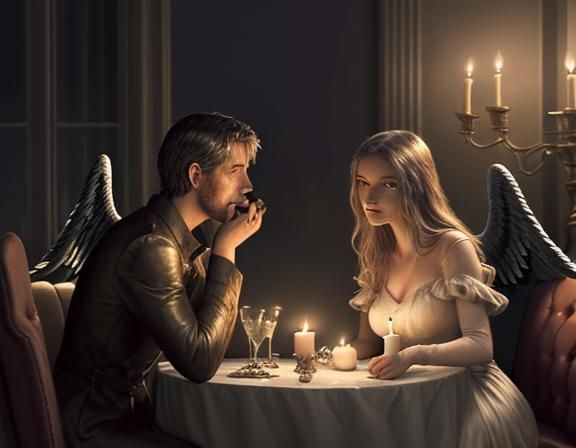 Candle light diner for 2 angels, candle light diner for romantic lovers, man and a woman enjoying a candle light diner, ...