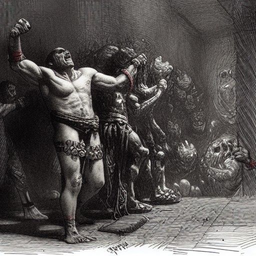 Captive Orc in Chains: Gothic Horror Illustration