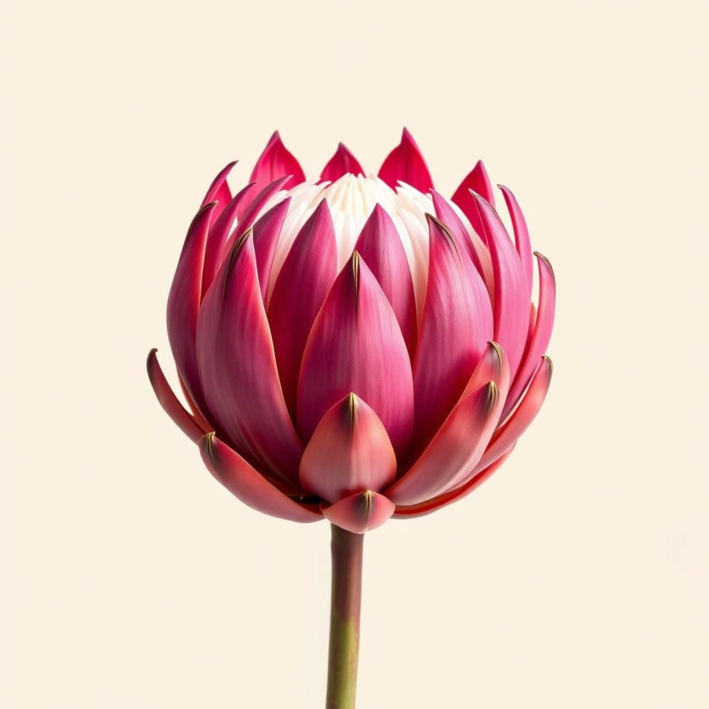 Velvety Pink Protea in Botanical Style