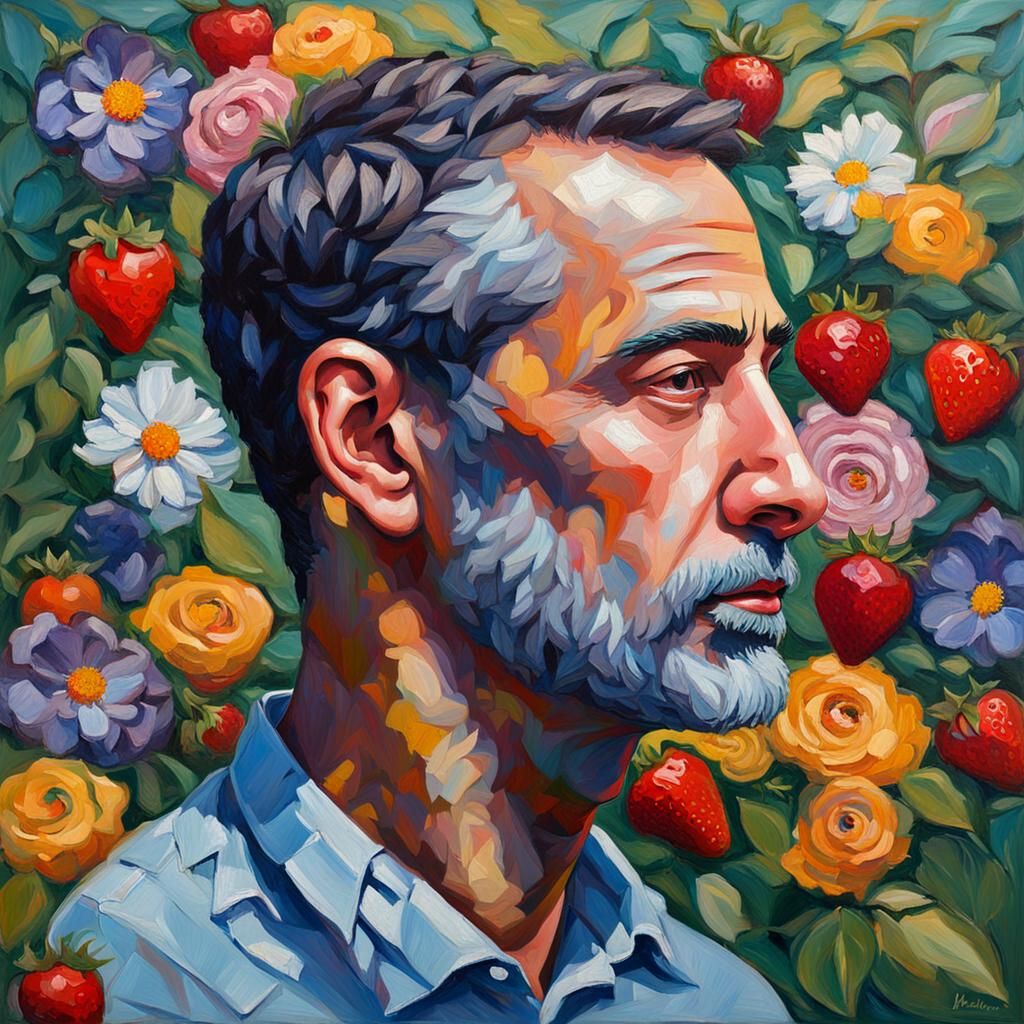 Floral Man Portrait in Expressionist Style