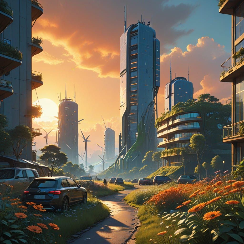 Ecofriendly Futuristic Cityscape in Art Nouveau Style