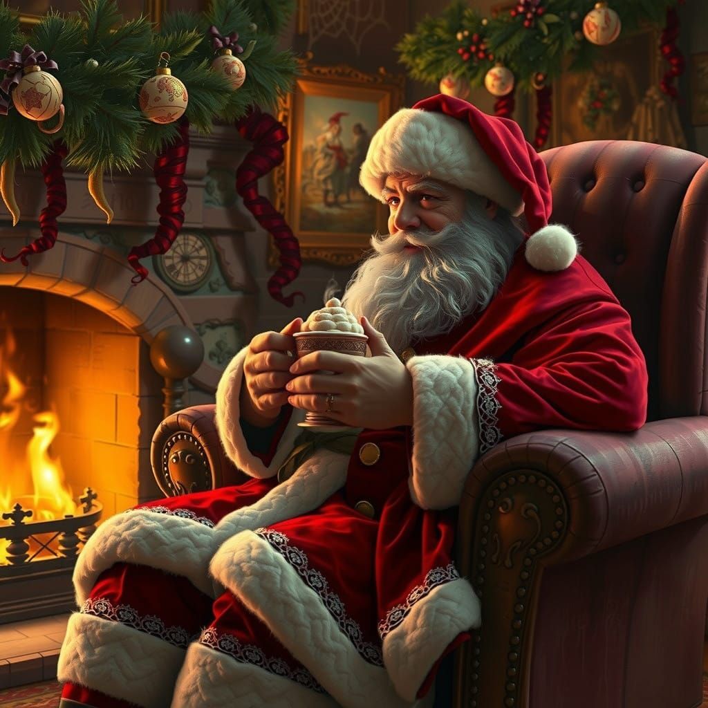 Mysterious Santa Claus in Victorian Christmas Atmosphere