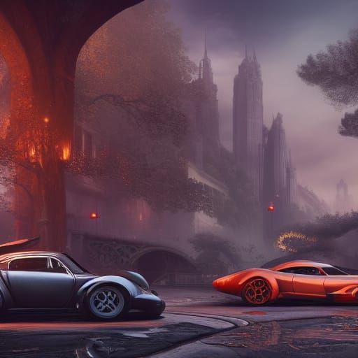 Fantastical Cars in Detailed Matte Painting
