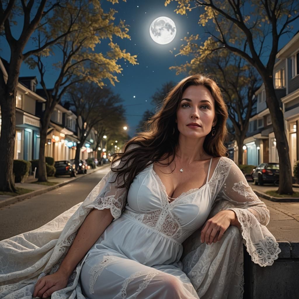 Romantic Nighttime Scene in a 1970s Suburban Street