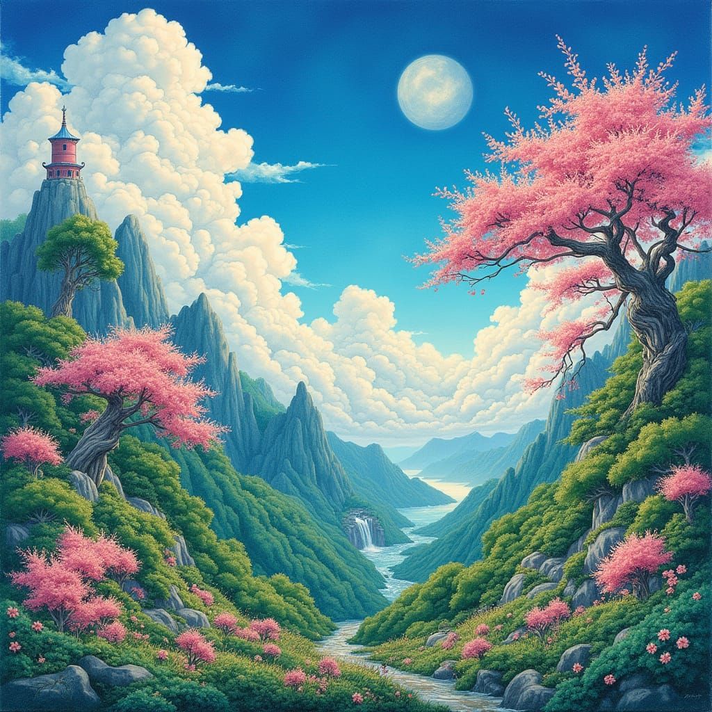 Whimsical Heaven on Earth in Vibrant Colored Pencil