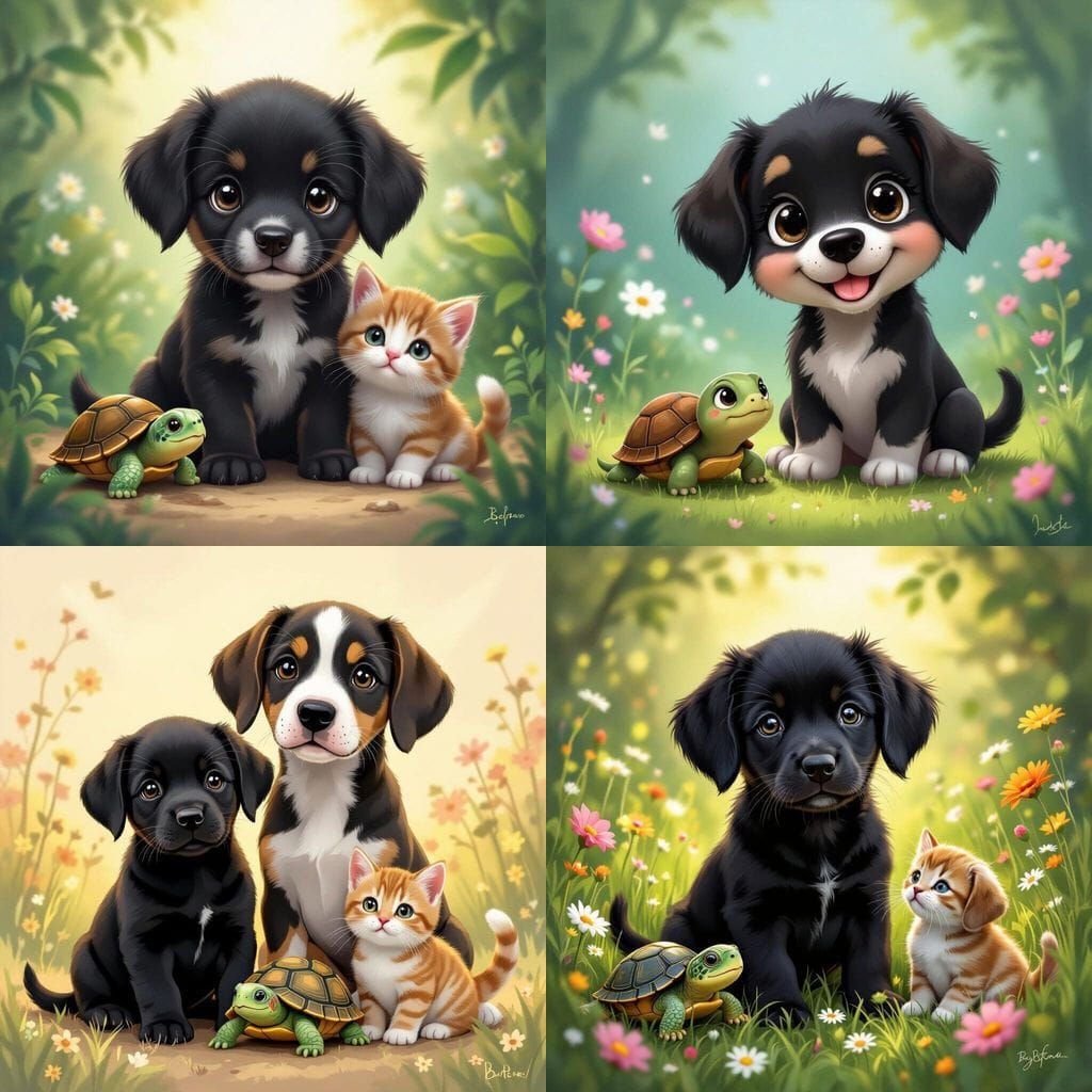 Cute Hybrid Creature: Puppy, Turtle, and Kitten