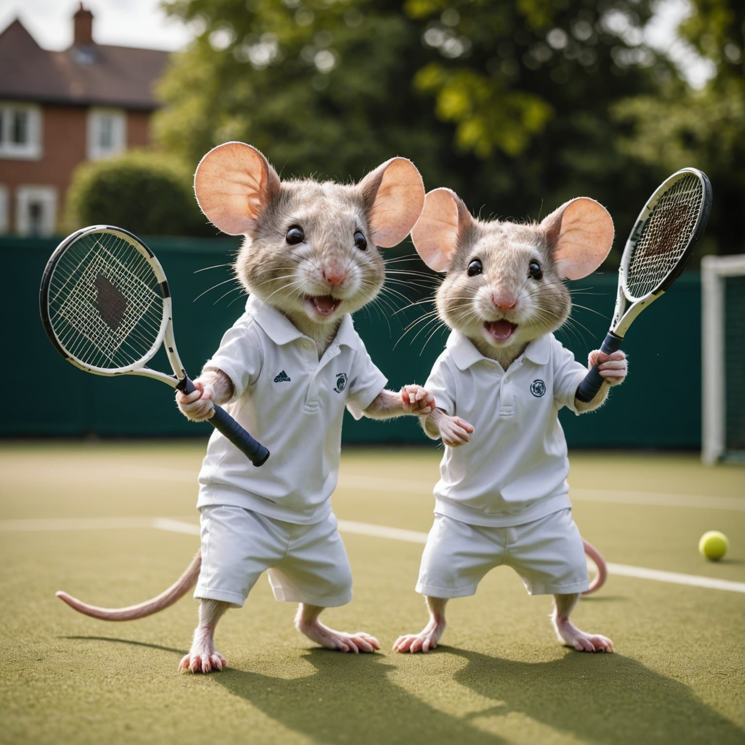 Cartoon Mice Play Tennis at Wimbledon: Professional Photogra...