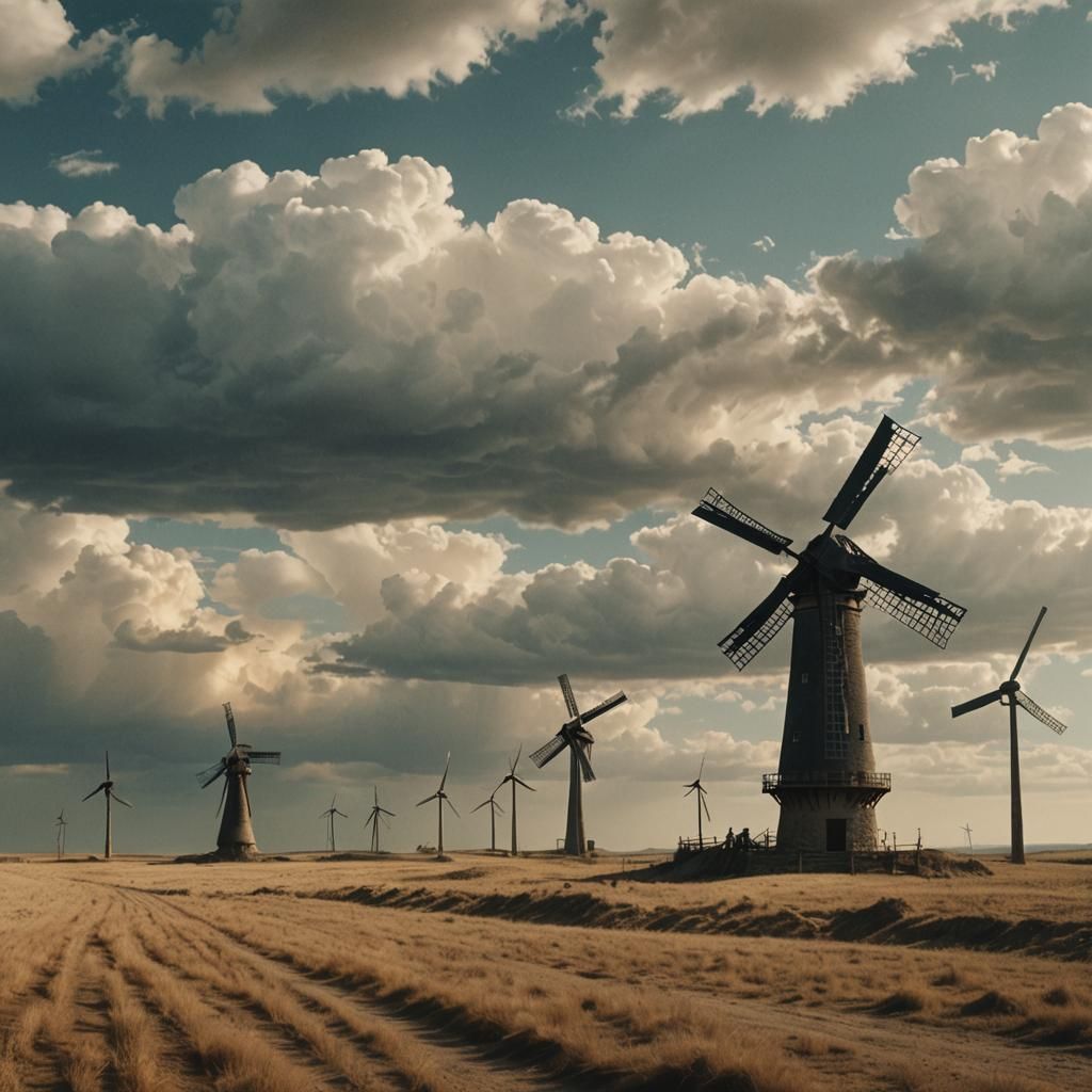 Windmills Challenge Don Quixote: A Cinematic Scene