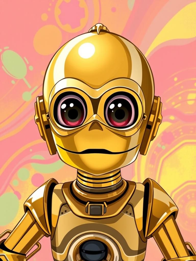 Cartoonish C-3PO with Kawaii Anime Style
