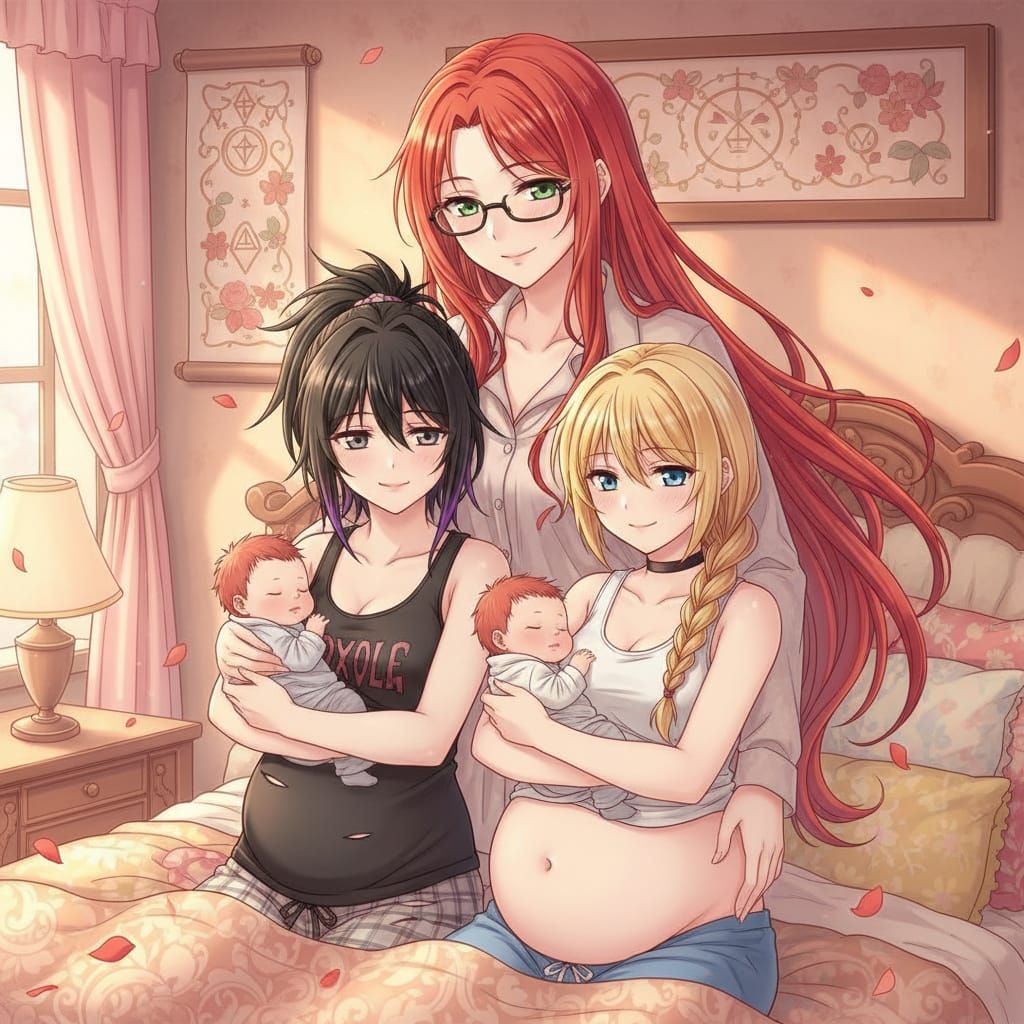 Shoujo Anime Family Preparing for Bed