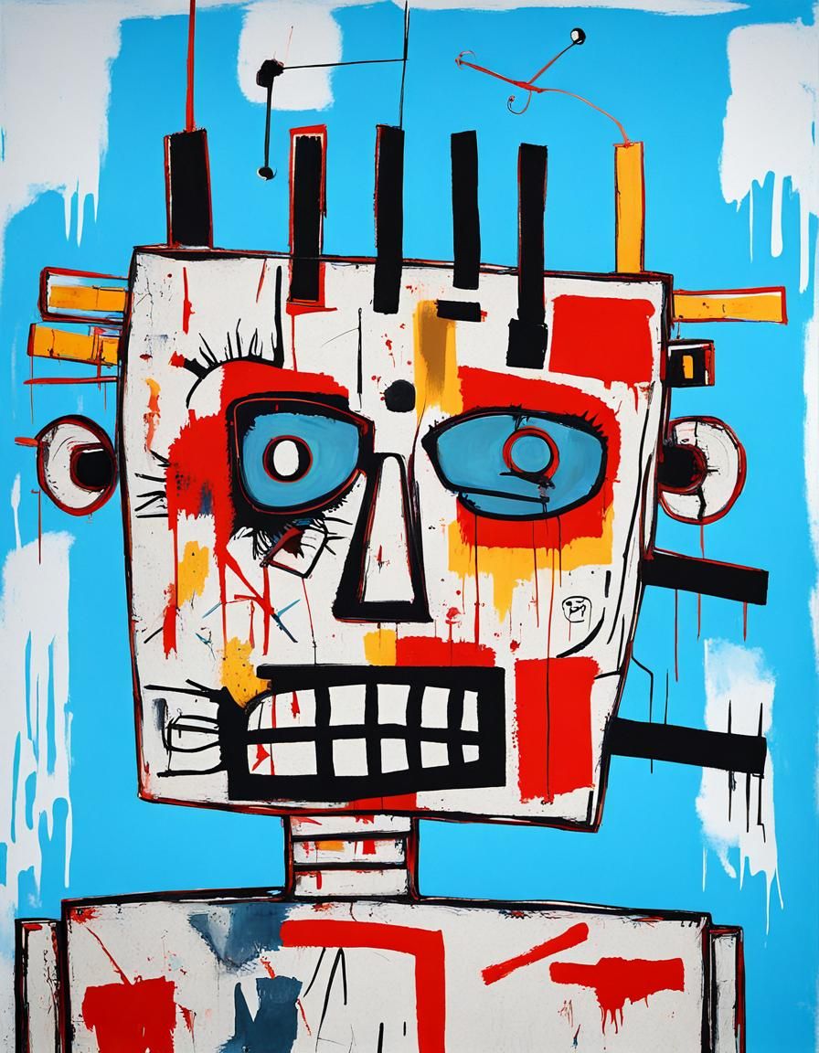 Cyborg Robot in Basquiat-Style Painting