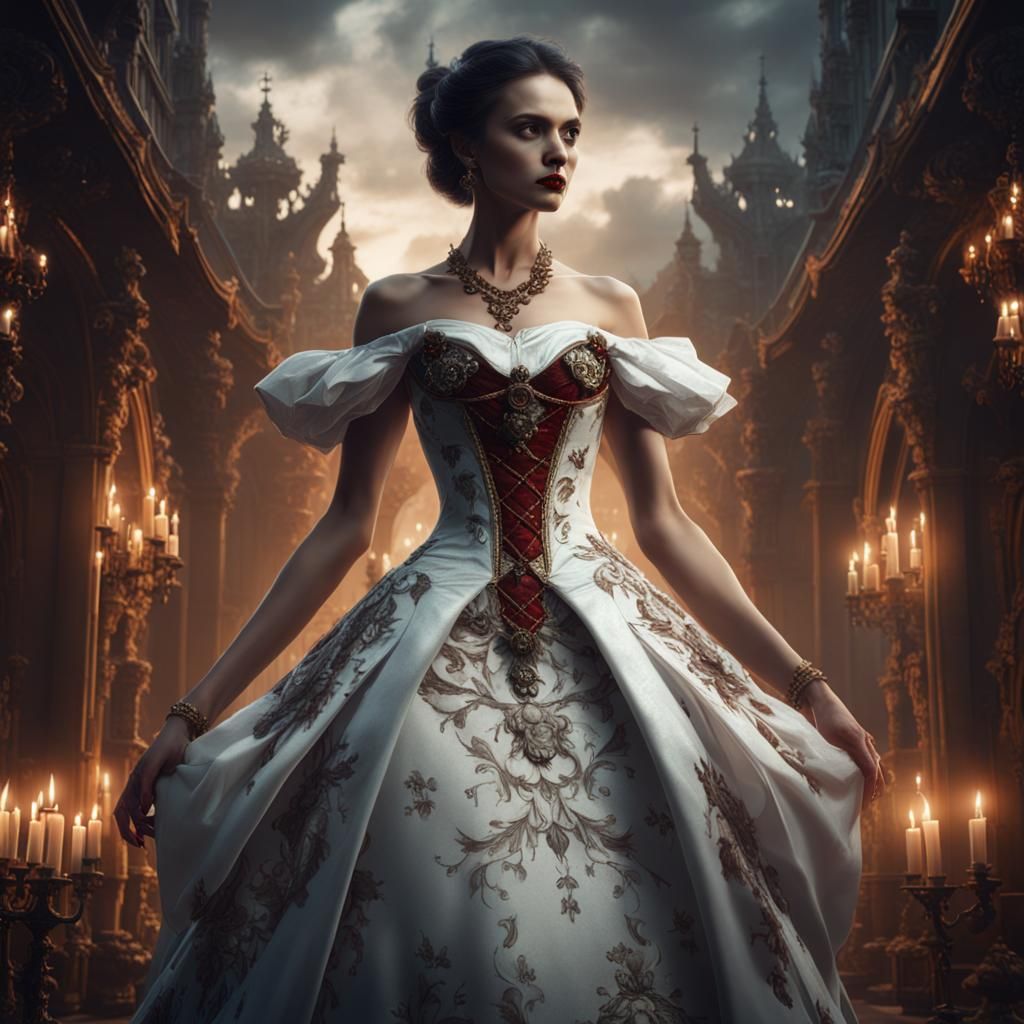 Evil Vampire in White Baroque Dress