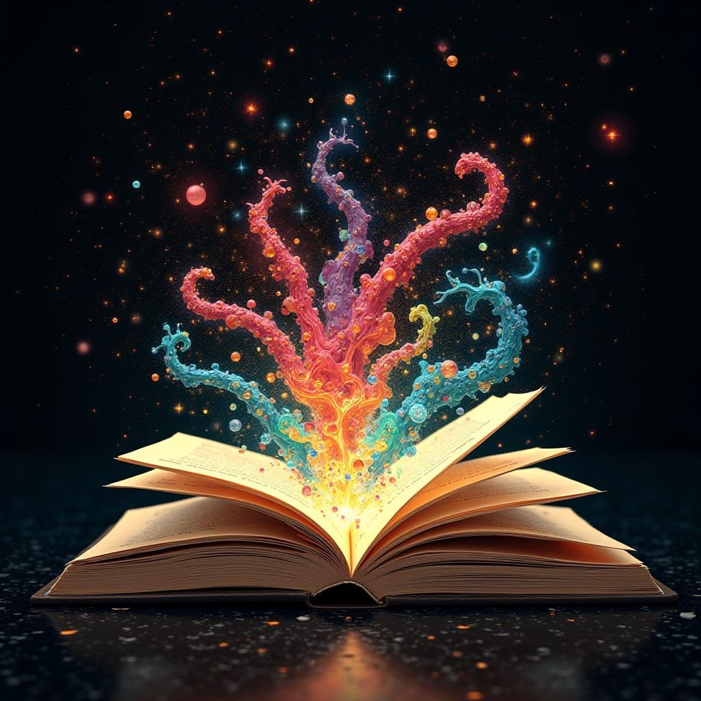 Imaginative Book Overflowing on Black Background