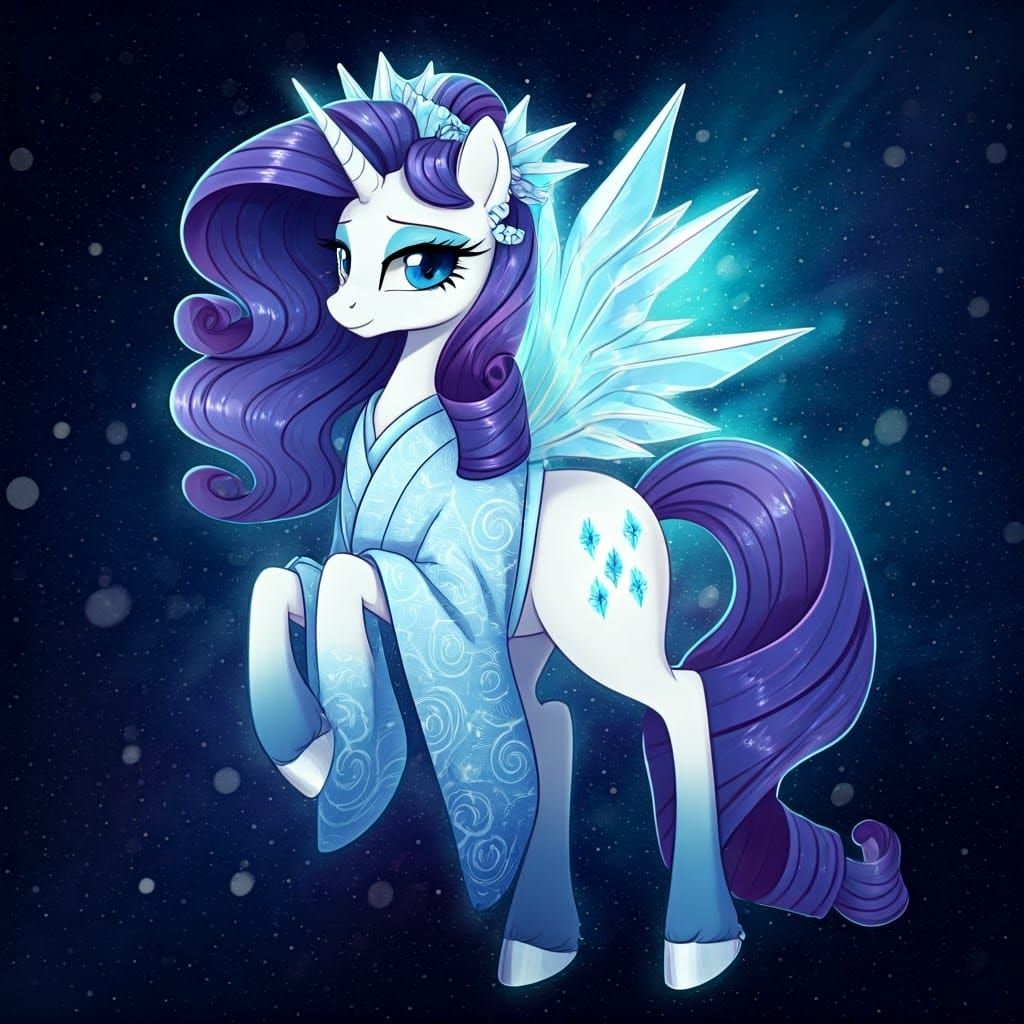 Ethereal Pony Goddess in Frosty Kimono, Cosmic Dreamscape