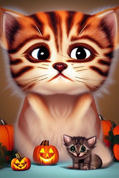 Cute Kitten Pumpkin Fusion: Unreal Engine Art