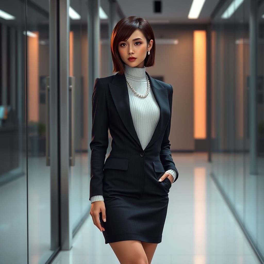 Elegant Secretary in Modern Office Setting