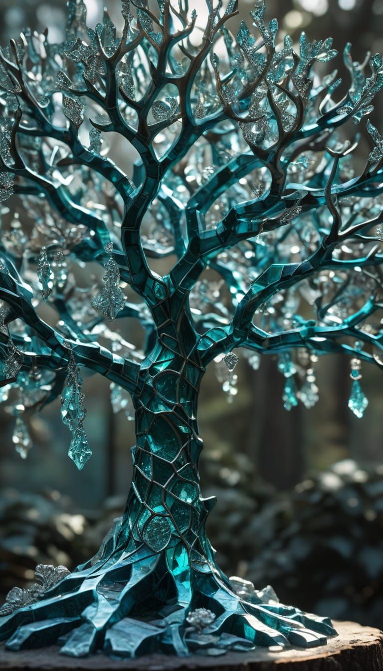 Ethereal Crystal Tree in Hyperrealistic Detail