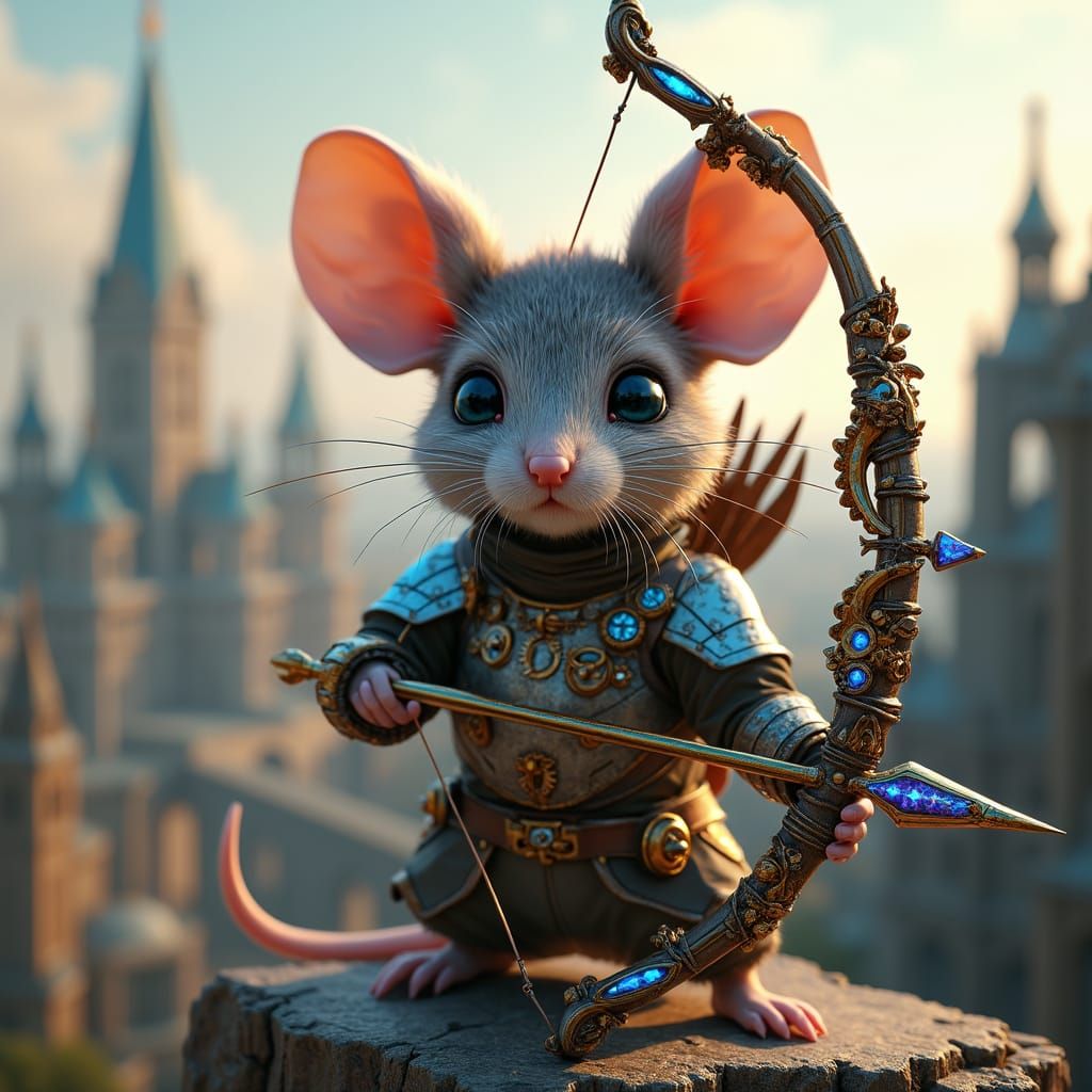 Steampunk Mouse Archer in Ultra-Realistic 8K