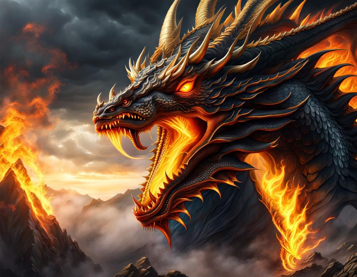 Hyperdetailed Dragon Spitting Fire in HDR