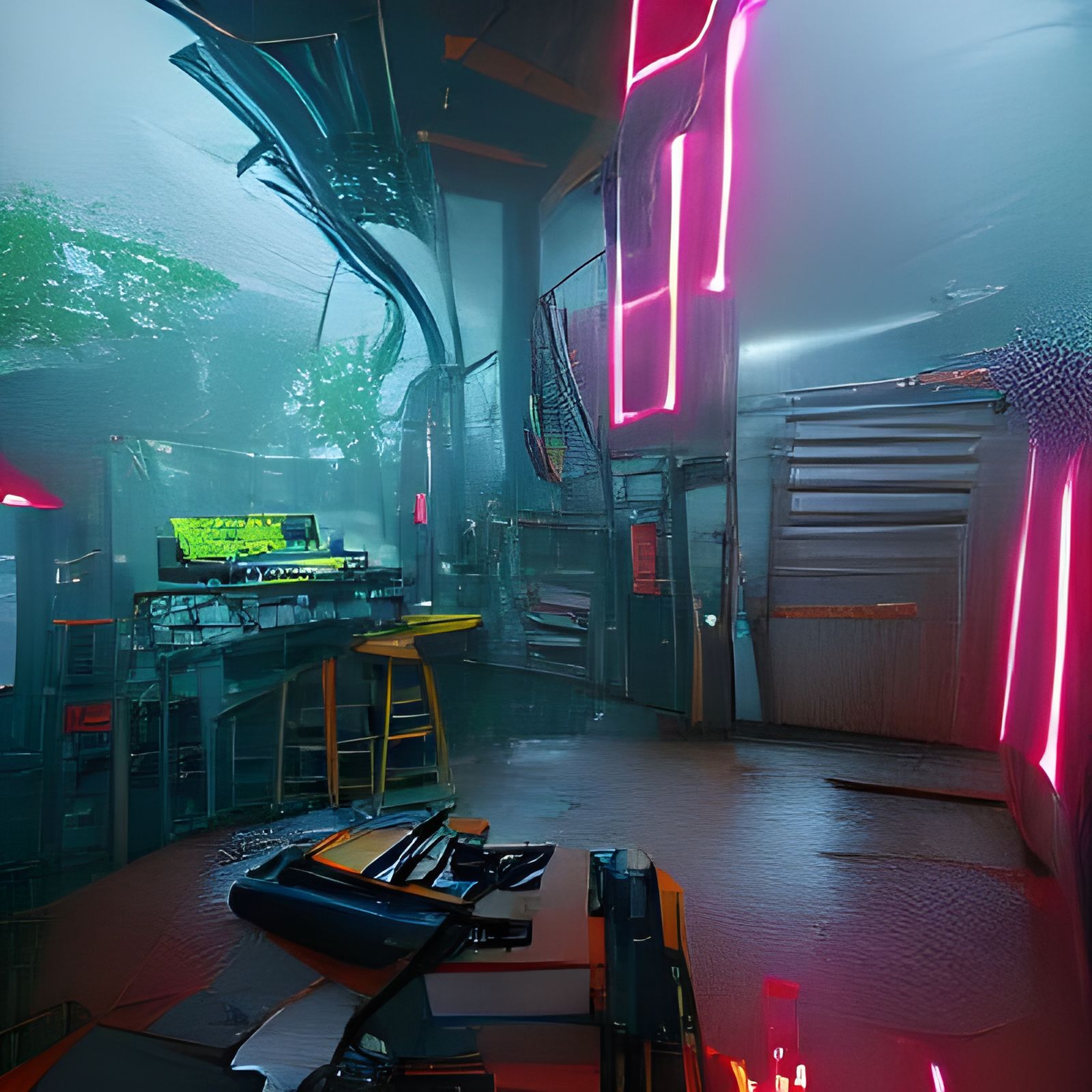 Abandoned Sci-Fi Lab with Neon Details