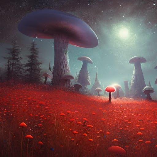 Glowing Mushroom in Starry Fairycore Gothic Meadow