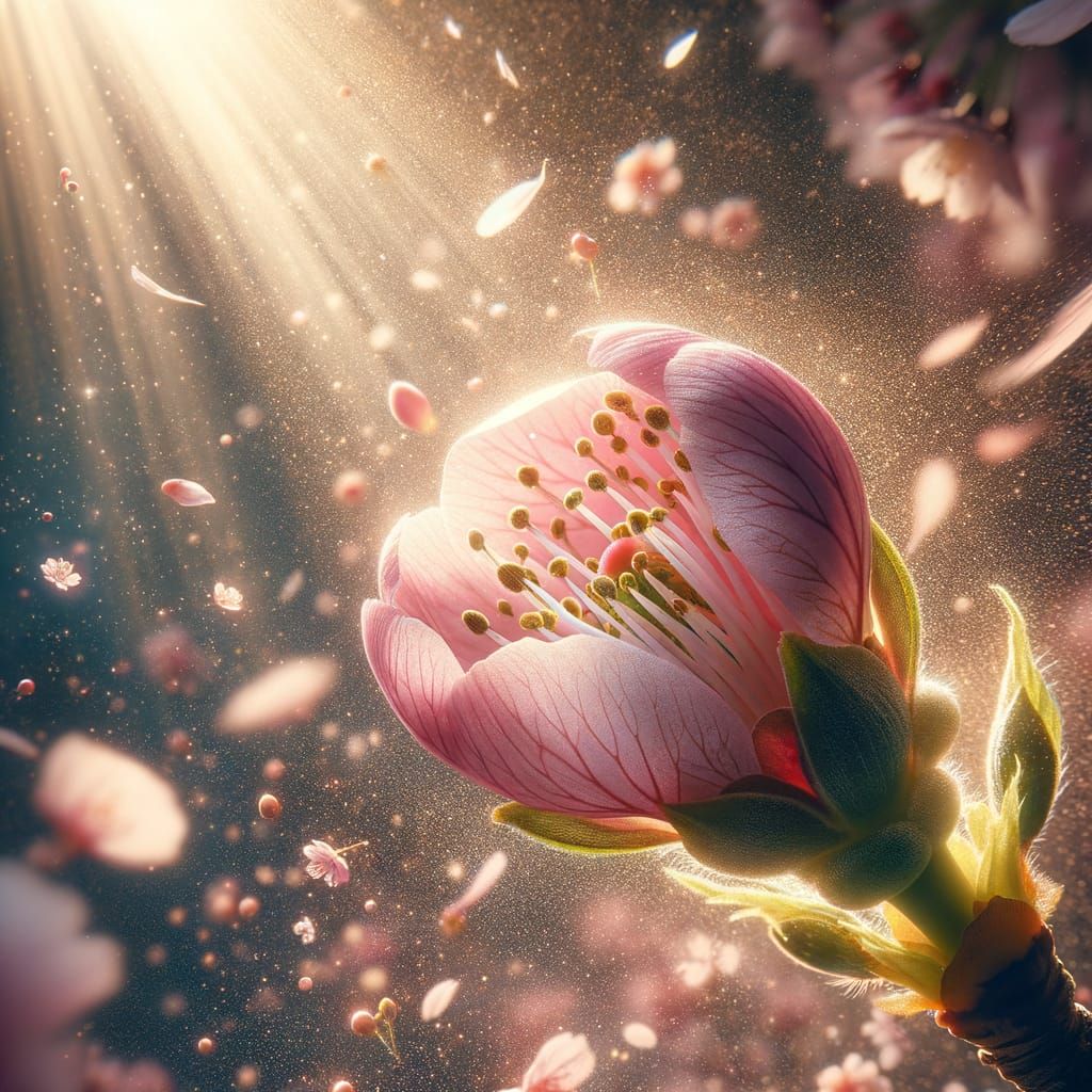 Opening Cherry Blossom Bud in Dreamy Anime Style