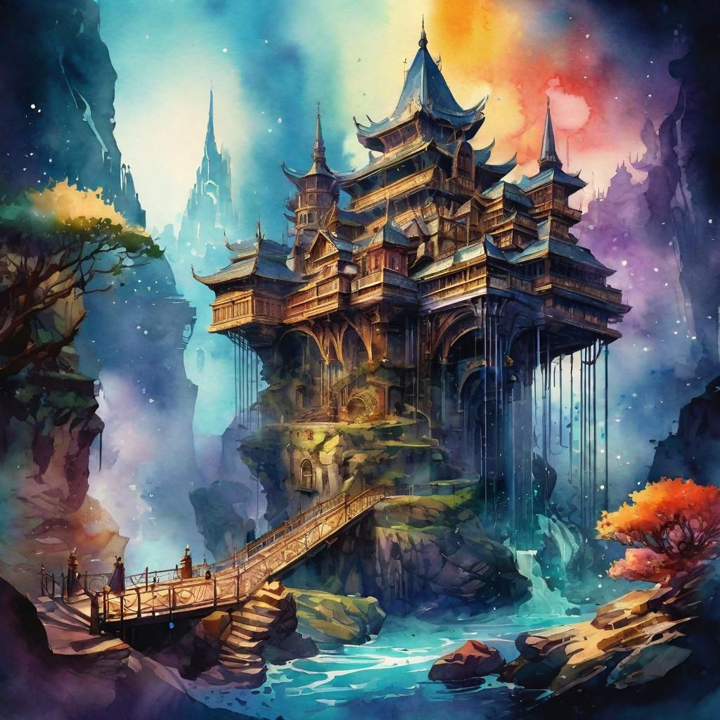 Ancient Tech: Epic Watercolor Digital Illustration