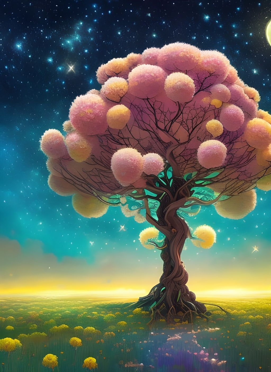 Nebulous Starry Night Tree Digital Illustration