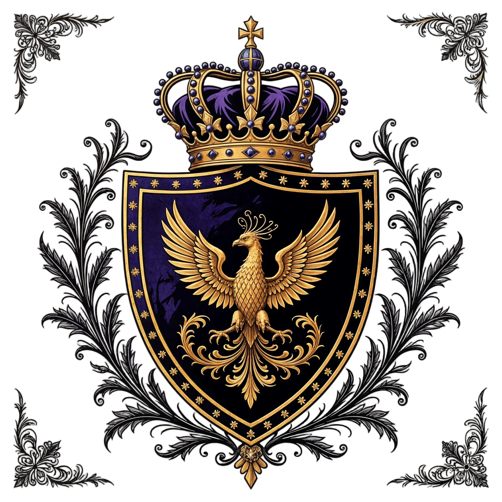 Medieval-Style Family Crest with Phoenix and Ornate Details