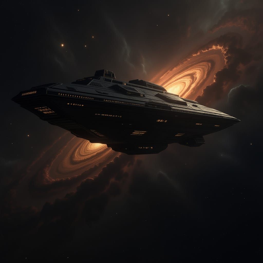 Colossal Ancient Spaceship in Swirling Galactic Nebula